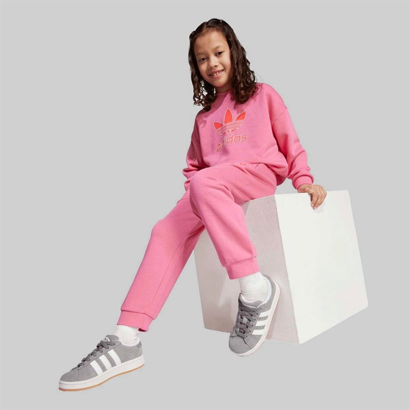 adidas Originals Girls Trefoil Logo Sweatshirt And Joggers Set Pink Fusion - Image 1
