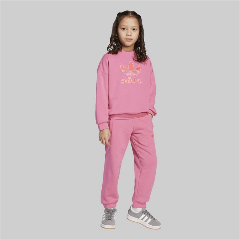 adidas Originals Girls Trefoil Logo Sweatshirt And Joggers Set Pink Fusion - Image 2