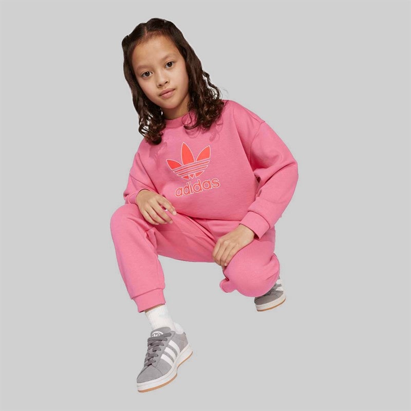 adidas Originals Girls Trefoil Logo Sweatshirt And Joggers Set Pink Fusion - Image 4