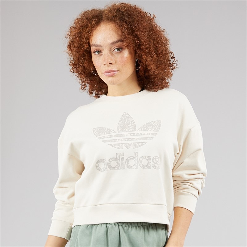 adidas Originals Womens Snake Trefoil Sweatshirt Wonder White - Image 3