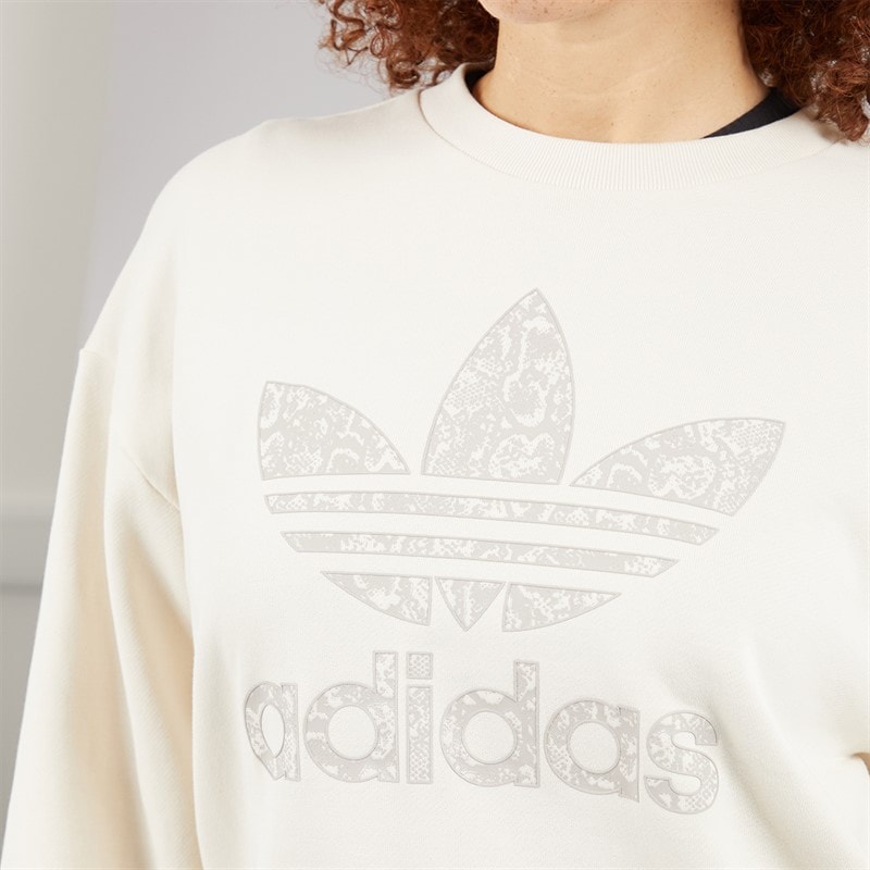 adidas Originals Womens Snake Trefoil Sweatshirt Wonder White - Image 5
