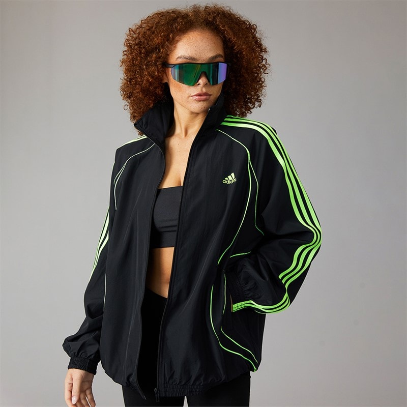 adidas Originals Womens Adicolour Teamgeist Oversized Woven Track Top Black/Signal Green - Image 1