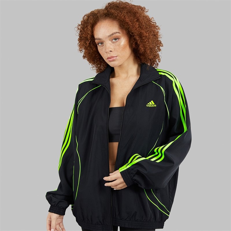 adidas Originals Womens Adicolour Teamgeist Oversized Woven Track Top Black/Signal Green - Image 3