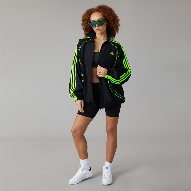 adidas Originals Womens Adicolour Teamgeist Oversized Woven Track Top Black/Signal Green - Image 4