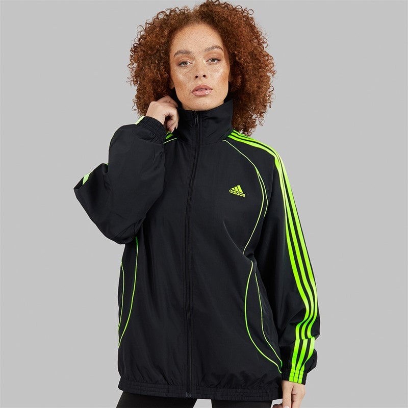 adidas Originals Womens Adicolour Teamgeist Oversized Woven Track Top Black/Signal Green - Image 5
