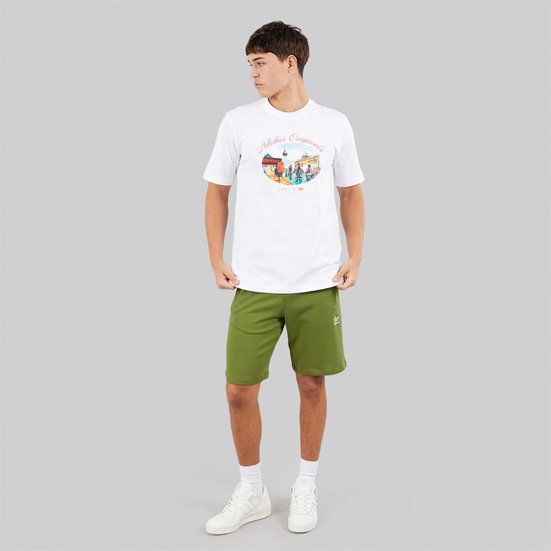 adidas Originals Mens Trefoil Essentials Fleece Shorts Tech Olive - Image 4