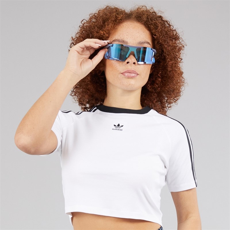 adidas Originals Womens Adicolor 3-Stripes Baby Cropped T-Shirt White - Image 1