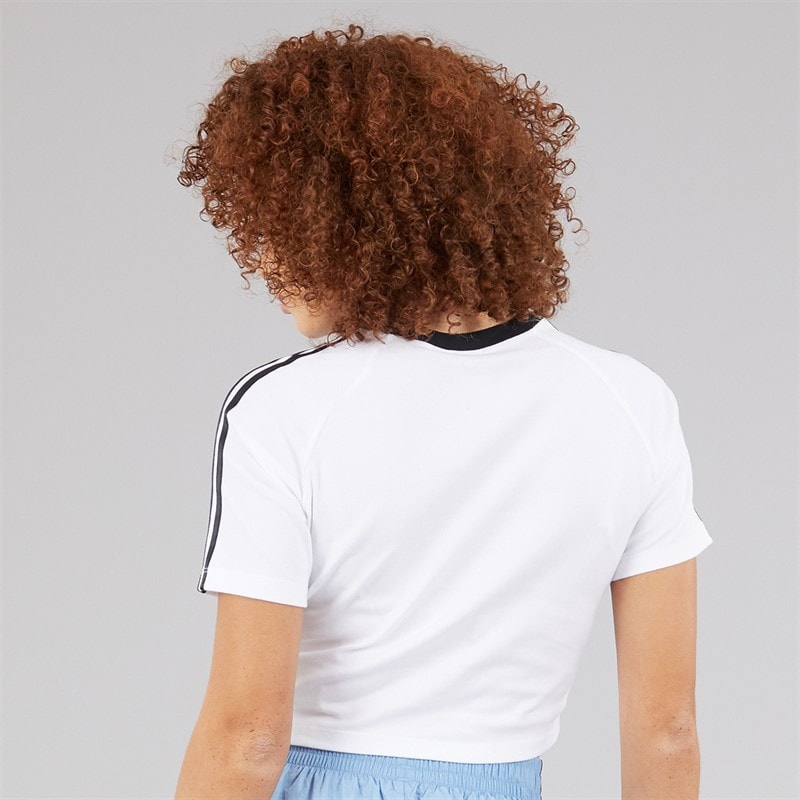 adidas Originals Womens Adicolor 3-Stripes Baby Cropped T-Shirt White - Image 2