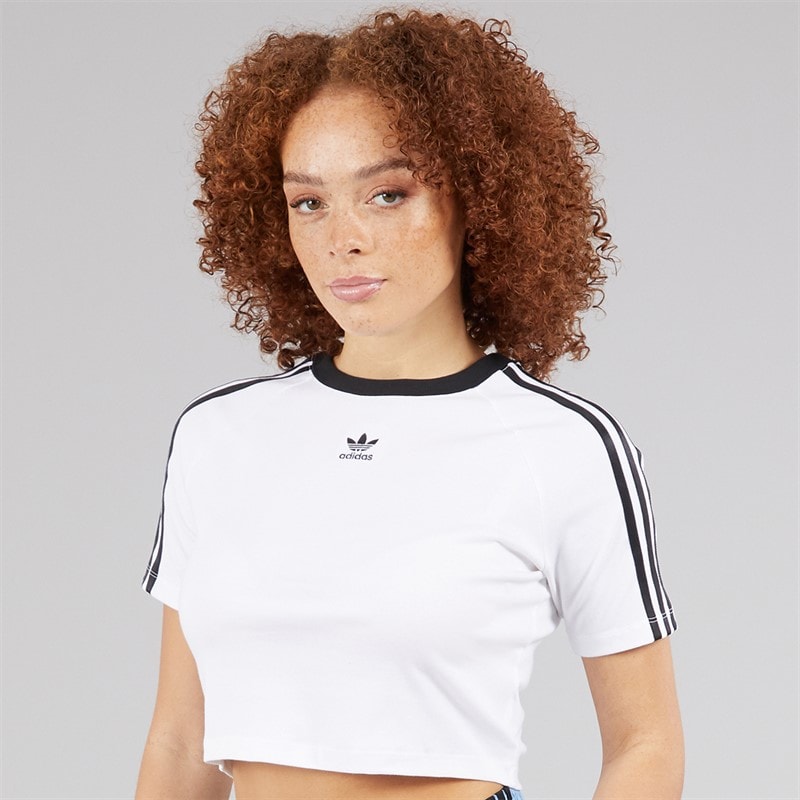 adidas Originals Womens Adicolor 3-Stripes Baby Cropped T-Shirt White - Image 3
