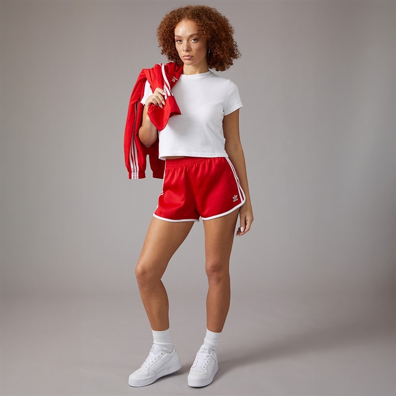 adidas Originals Womens Adicolor 3-Stripes Sprinter Shorts Better Scarlet - Image 4