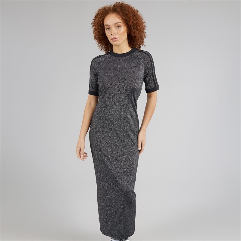 adidas Originals Womens Adicolor Holiday Glitter 3-Stripes Dress Black - Image 3