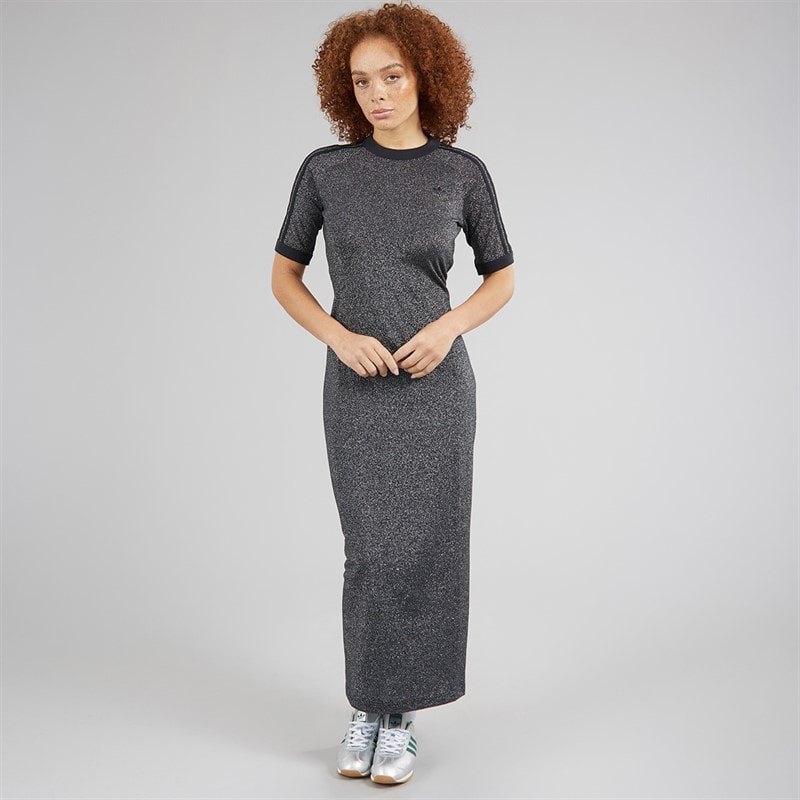 adidas Originals Womens Adicolor Holiday Glitter 3-Stripes Dress Black - Image 5
