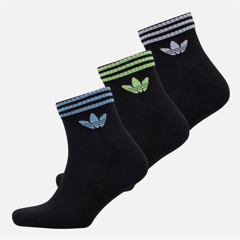 adidas Originals  3-Stripes Trefoil Three Pack Ankle Socks Black/Ash Blue/Signal Green - Image 1