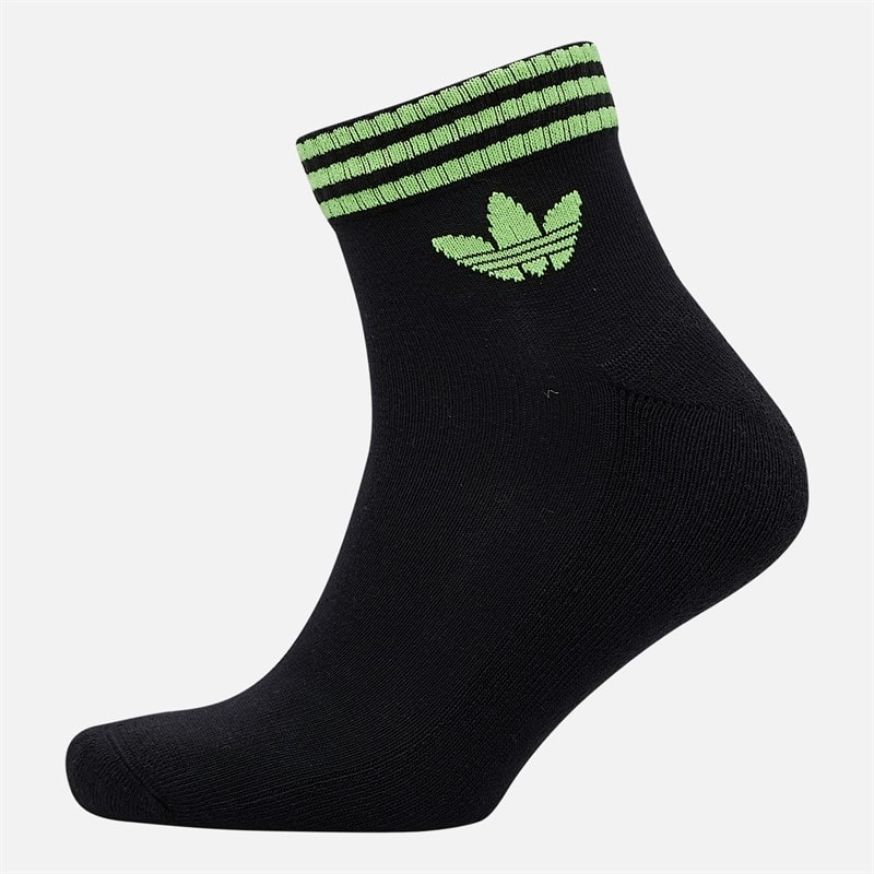 adidas Originals  3-Stripes Trefoil Three Pack Ankle Socks Black/Ash Blue/Signal Green - Image 2