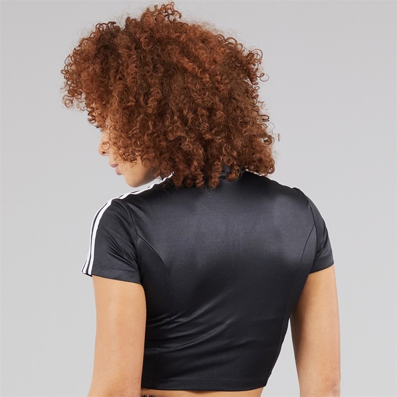 adidas Originals Womens Adicolor Short Sleeve Cropped Track Top Black - Image 2