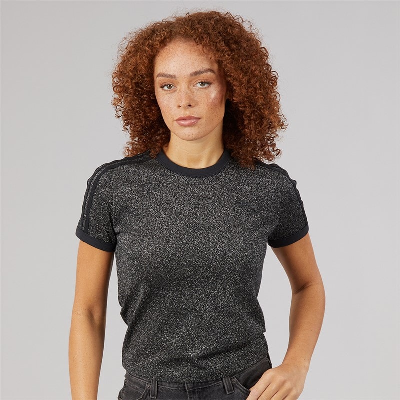 adidas Originals Womens Adicolor Glitter Cali T-Shirt Black