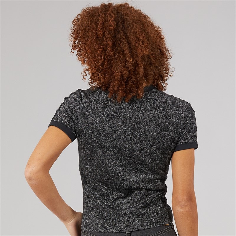 adidas Originals Womens Adicolor Glitter Cali T-Shirt Black - Image 2