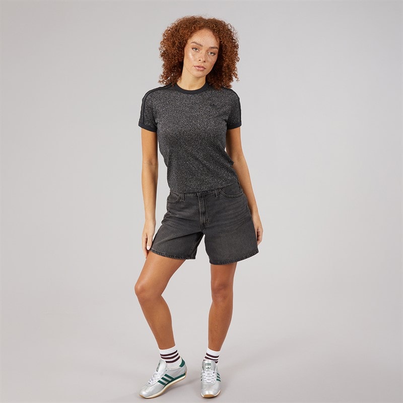 adidas Originals Womens Adicolor Glitter Cali T-Shirt Black - Image 4