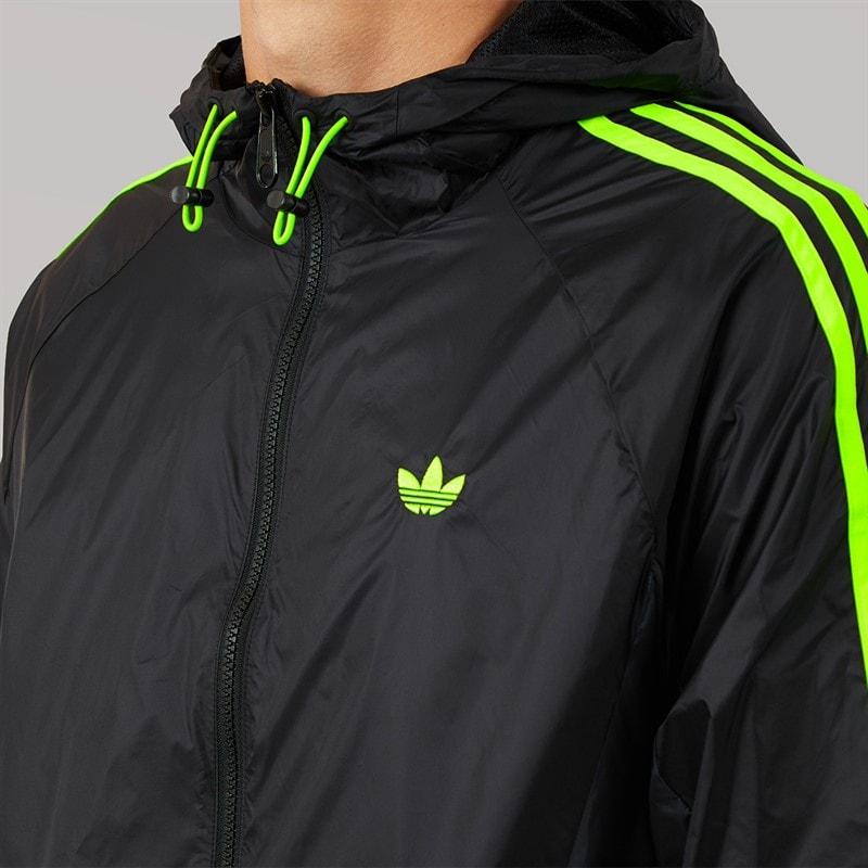 adidas Originals Mens Cutline Windbreaker Jacket Black/Signal Green - Image 3