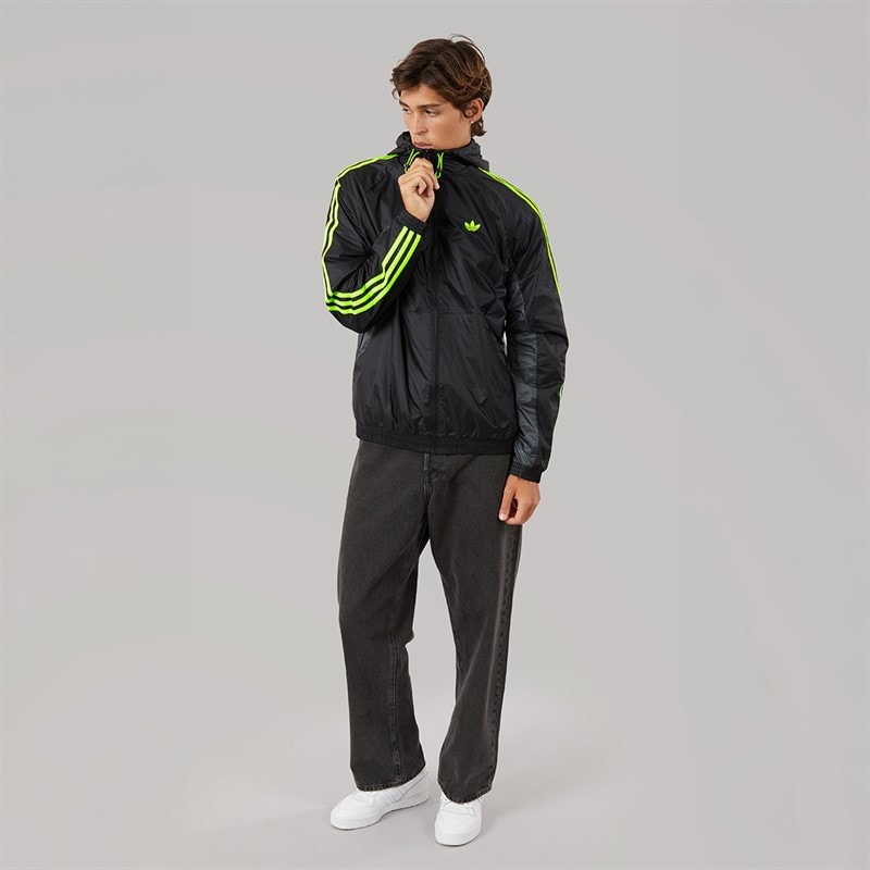 adidas Originals Mens Cutline Windbreaker Jacket Black/Signal Green - Image 4