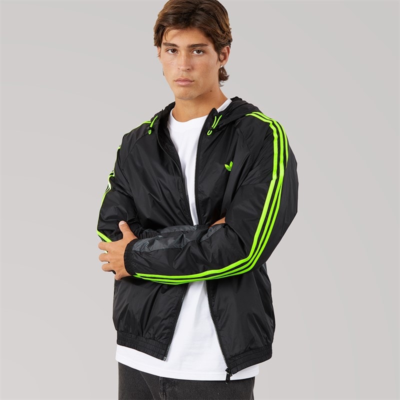 adidas Originals Mens Cutline Windbreaker Jacket Black/Signal Green - Image 5
