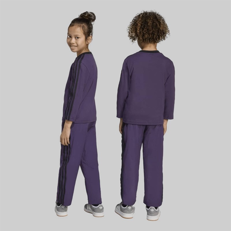 adidas Originals Kids Trefoil Logo 3 Stripes Long Sleeve T-Shirt And Track Pants Set Aurora Purple Melange - Image 2