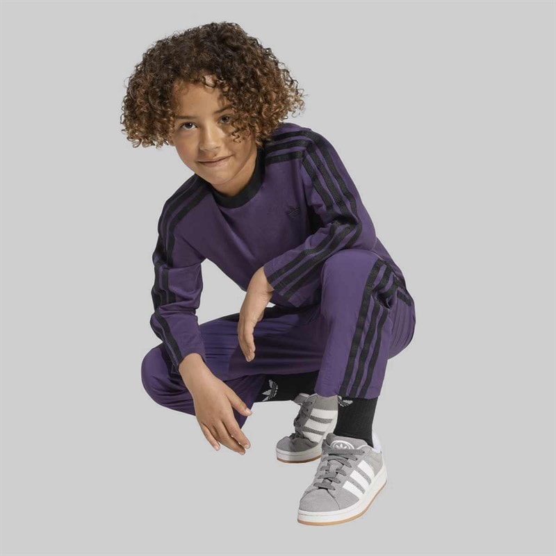 adidas Originals Kids Trefoil Logo 3 Stripes Long Sleeve T-Shirt And Track Pants Set Aurora Purple Melange - Image 3