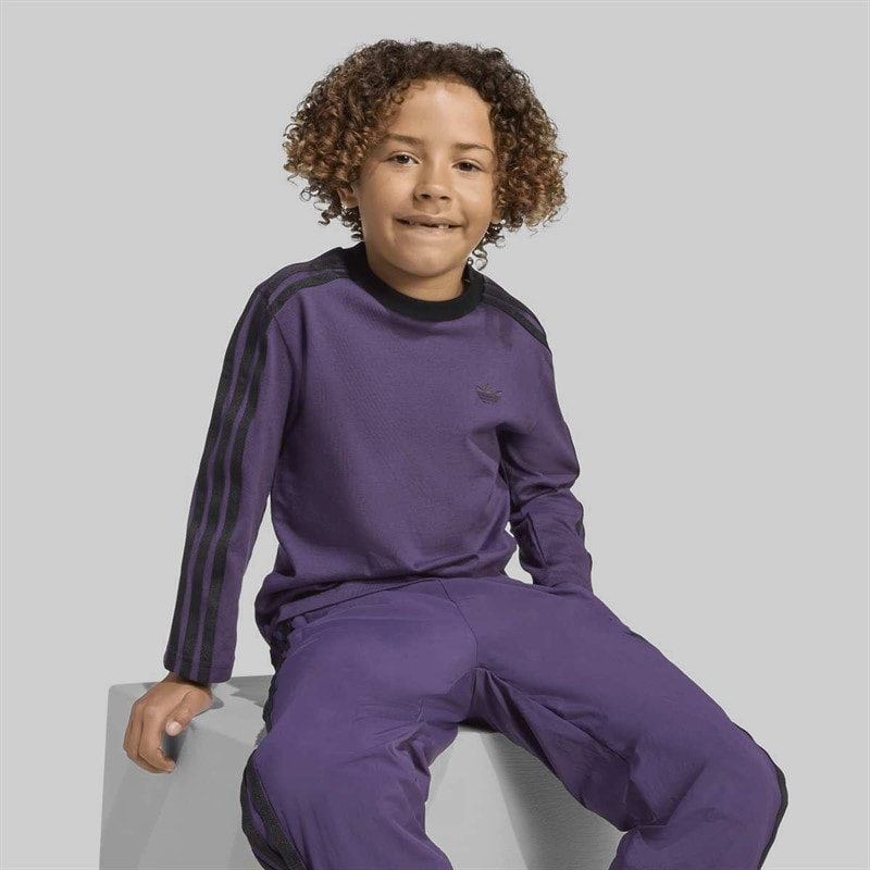 adidas Originals Kids Trefoil Logo 3 Stripes Long Sleeve T-Shirt And Track Pants Set Aurora Purple Melange - Image 4
