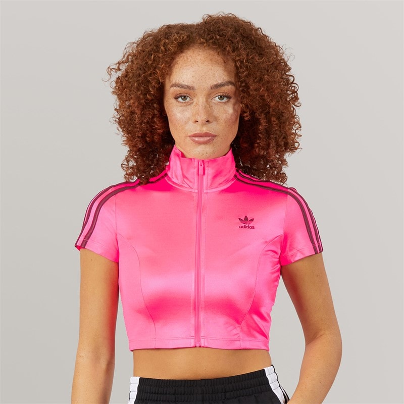 adidas Originals Womens Adicolor Short Sleeve Track Top Lucid Pink/Black - Image 3