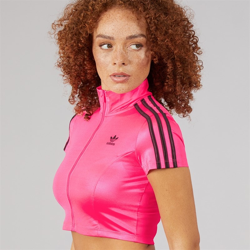 adidas Originals Womens Adicolor Short Sleeve Track Top Lucid Pink/Black - Image 5