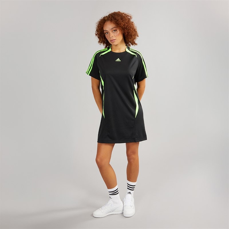 adidas Originals Womens Teamgeist Adicolor Tee Dress Black/Signal Green - Image 4