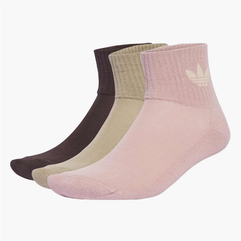 adidas Originals Three Pack Mid Ankle Socks Wonder Mauve/Trace Khaki/Shadow Brown - Image 1