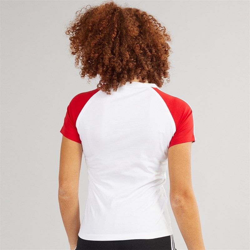 adidas Originals Womens Adicolor 3-Stripes Raglan T-Shirt White/Better Scarlet - Image 2