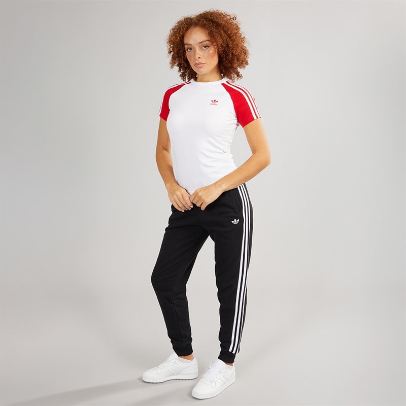 adidas Originals Womens Adicolor 3-Stripes Raglan T-Shirt White/Better Scarlet - Image 3