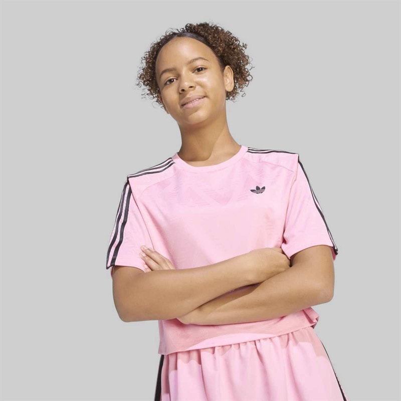 adidas Originals Junior Girls Jacquard Boxy Loose Fit T-Shirt Light Pink/Black