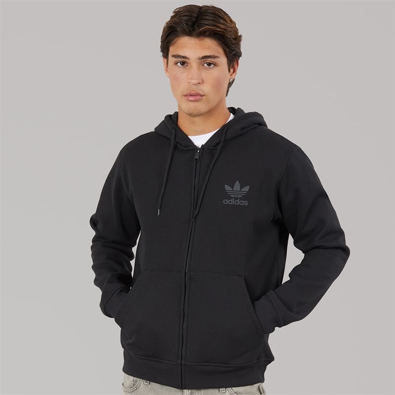 adidas Originals Mens Trefoil Logo Essentials Full Zip Hoodie Black