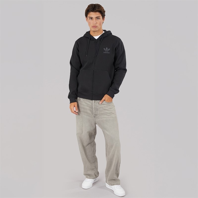 adidas Originals Mens Trefoil Logo Essentials Full Zip Hoodie Black - Image 3