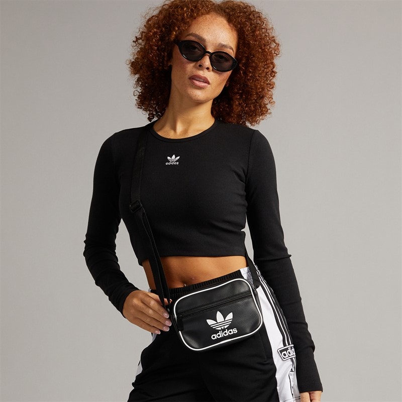 adidas Originals Womens Trefoil Essentials Ribbed Cropped Long Sleeve Top Black