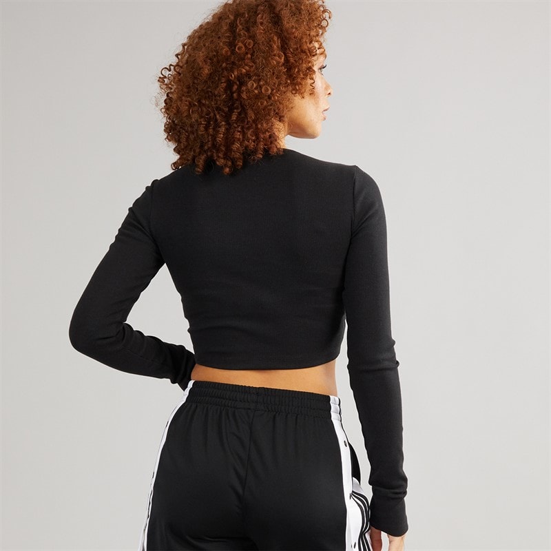 adidas Originals Womens Trefoil Essentials Ribbed Cropped Long Sleeve Top Black - Image 2