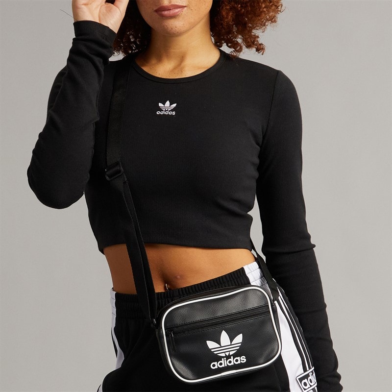 adidas Originals Womens Trefoil Essentials Ribbed Cropped Long Sleeve Top Black - Image 3