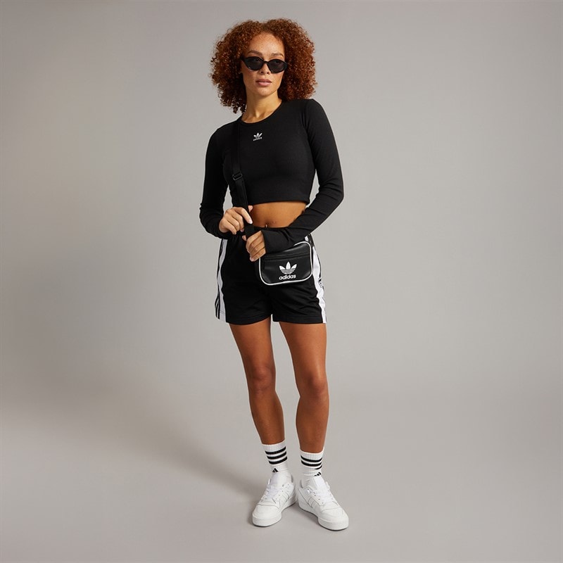 adidas Originals Womens Trefoil Essentials Ribbed Cropped Long Sleeve Top Black - Image 4