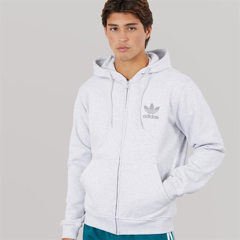 adidas Originals Mens Trefoil Logo Essentials Full Zip Hoodie Light Grey Heather - Image 2
