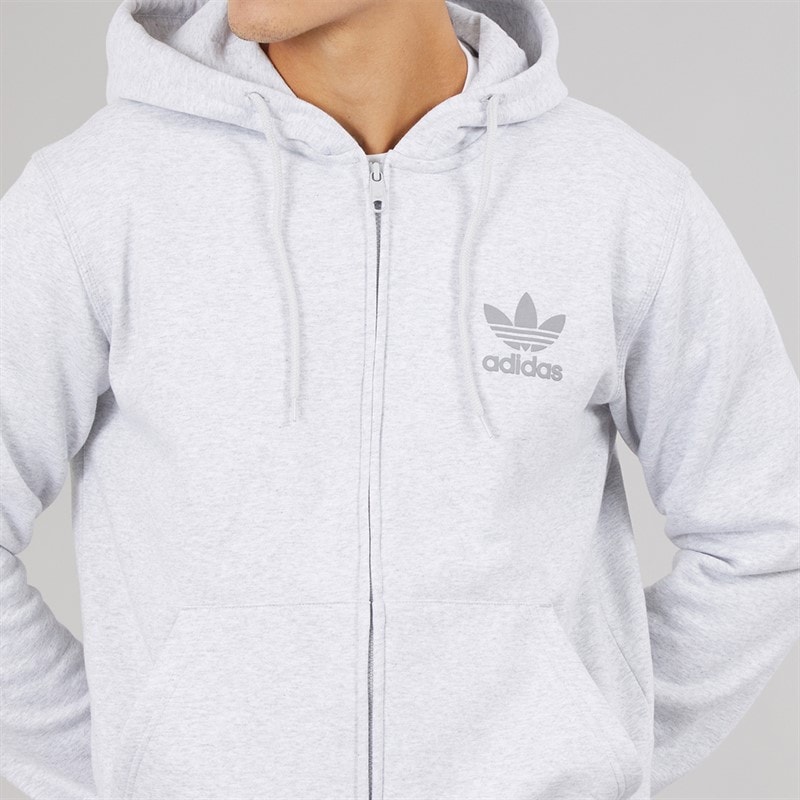 adidas Originals Mens Trefoil Logo Essentials Full Zip Hoodie Light Grey Heather - Image 4