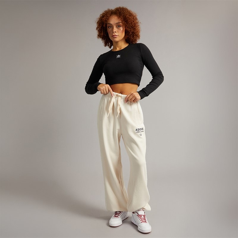 adidas Originals Womens Athletic Department Graphic Loose Fit Joggers Wonder White - Image 4
