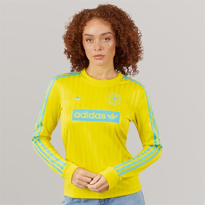 adidas Originals Womens Graphic Football Long Sleeve T-Shirt Pure Sulfur - Image 1