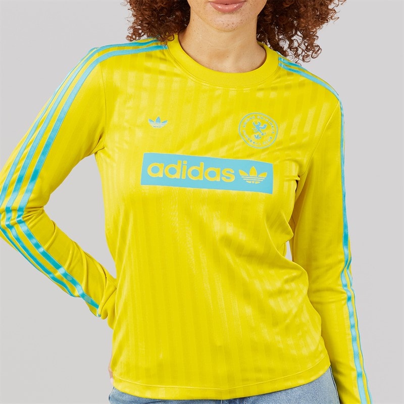 adidas Originals Womens Graphic Football Long Sleeve T-Shirt Pure Sulfur - Image 3