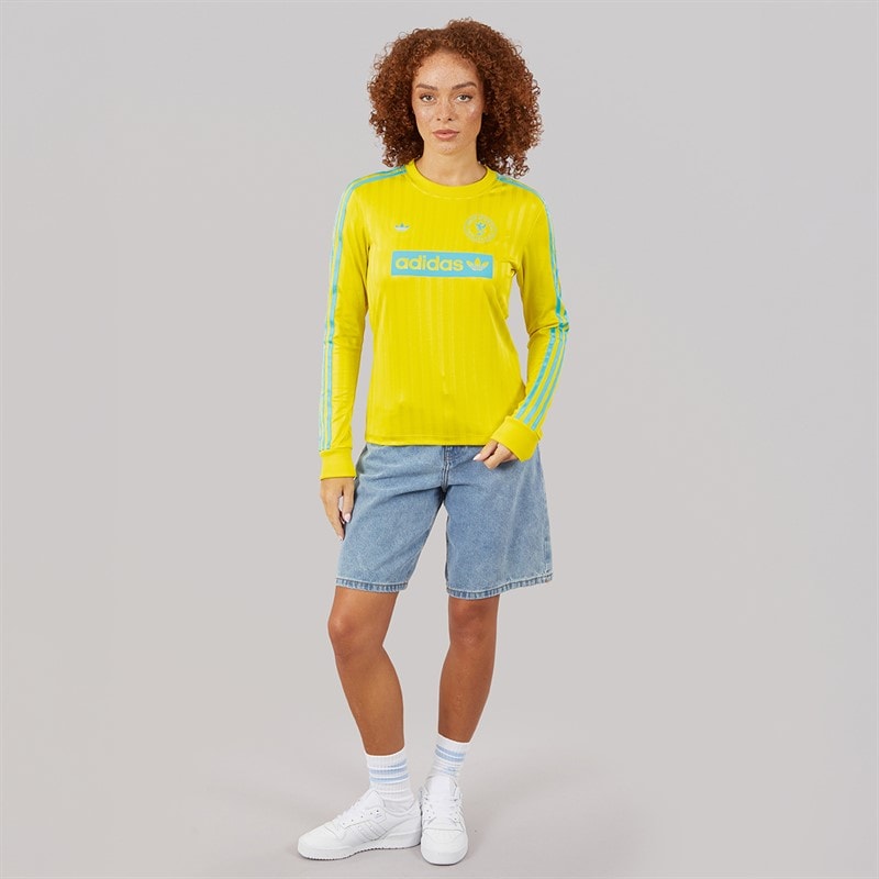 adidas Originals Womens Graphic Football Long Sleeve T-Shirt Pure Sulfur - Image 4