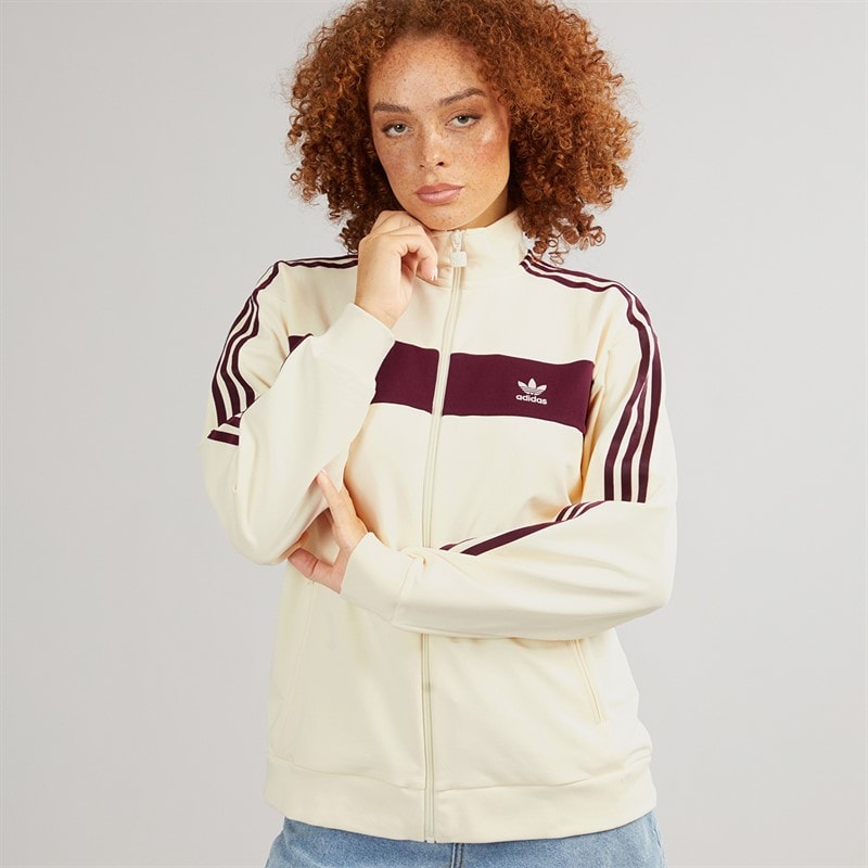 adidas Originals Womens Trefoil Colorblock Track Top Cream White/Maroon - Image 1