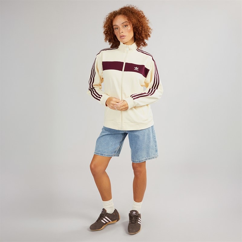 adidas Originals Womens Trefoil Colorblock Track Top Cream White/Maroon - Image 3