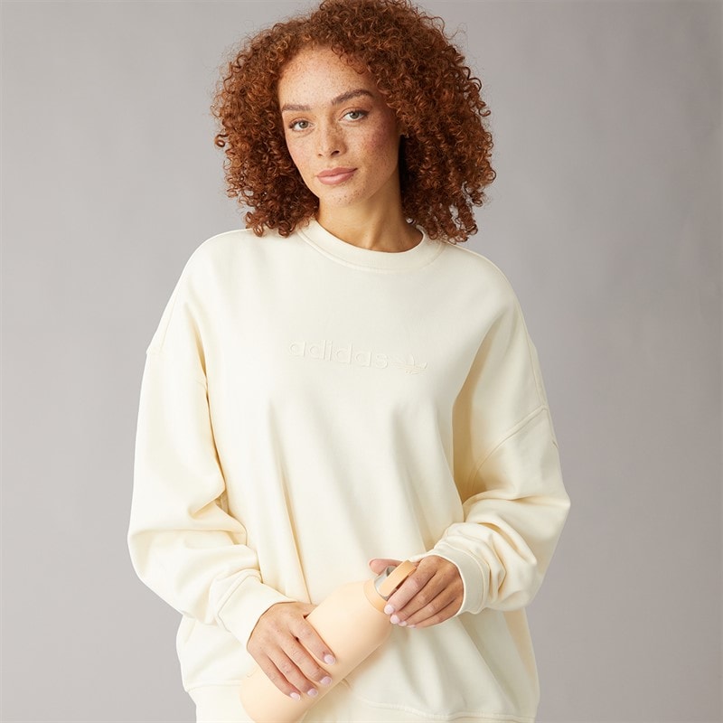 adidas Originals Womens Essentials Linear Oversized Sweatshirt Cream White